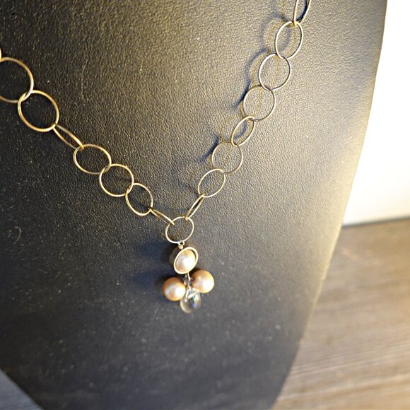 Champagne Pearl Delicate Gold Over Sterling Necklace Japanese - Picture 3 of 3